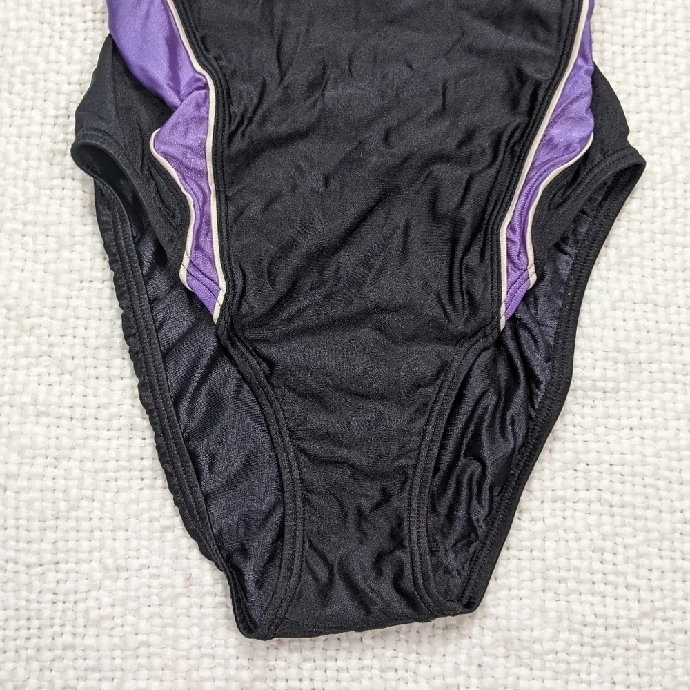 Speedo Rapid Splice Black and Purple Athletic Open Back‎ One Piece *See Measure